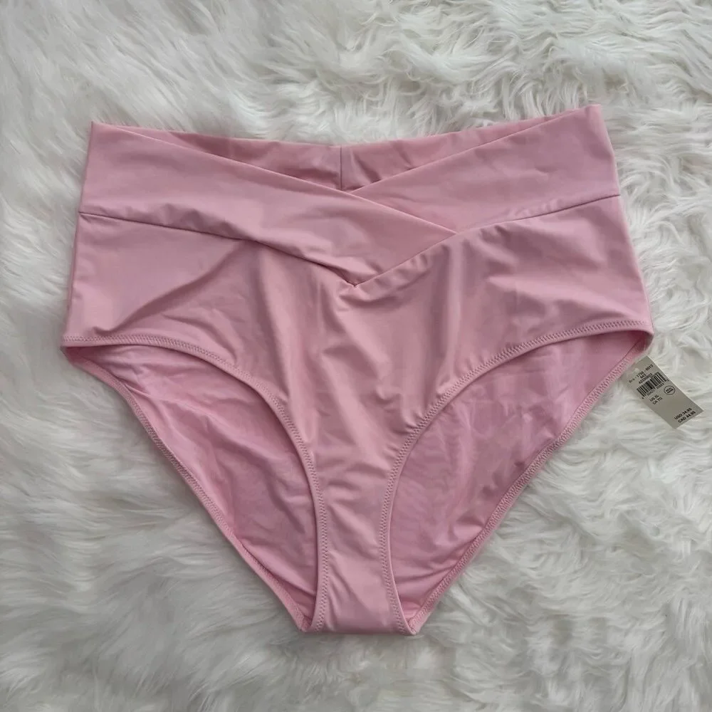 Aerie High Rise Full Coverage Crossover Bikini Bottom Bloom Size XL